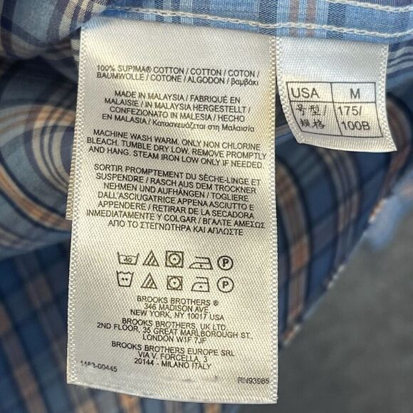 BROOKS BROTHERS Milano Fit Non-Iron 100% Supima Cotton Plaid Shirt Men’s Medium - Picture 5 of 11